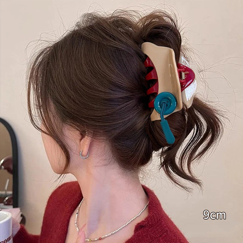 Button Beige Hair Claw Clip