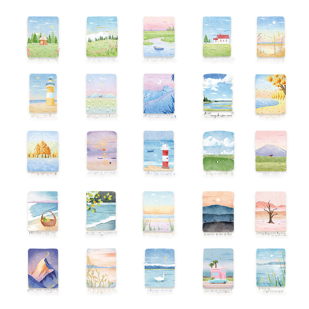 PS19 Set of 50 Transpatent Watercolor Scenery Stickers Pack