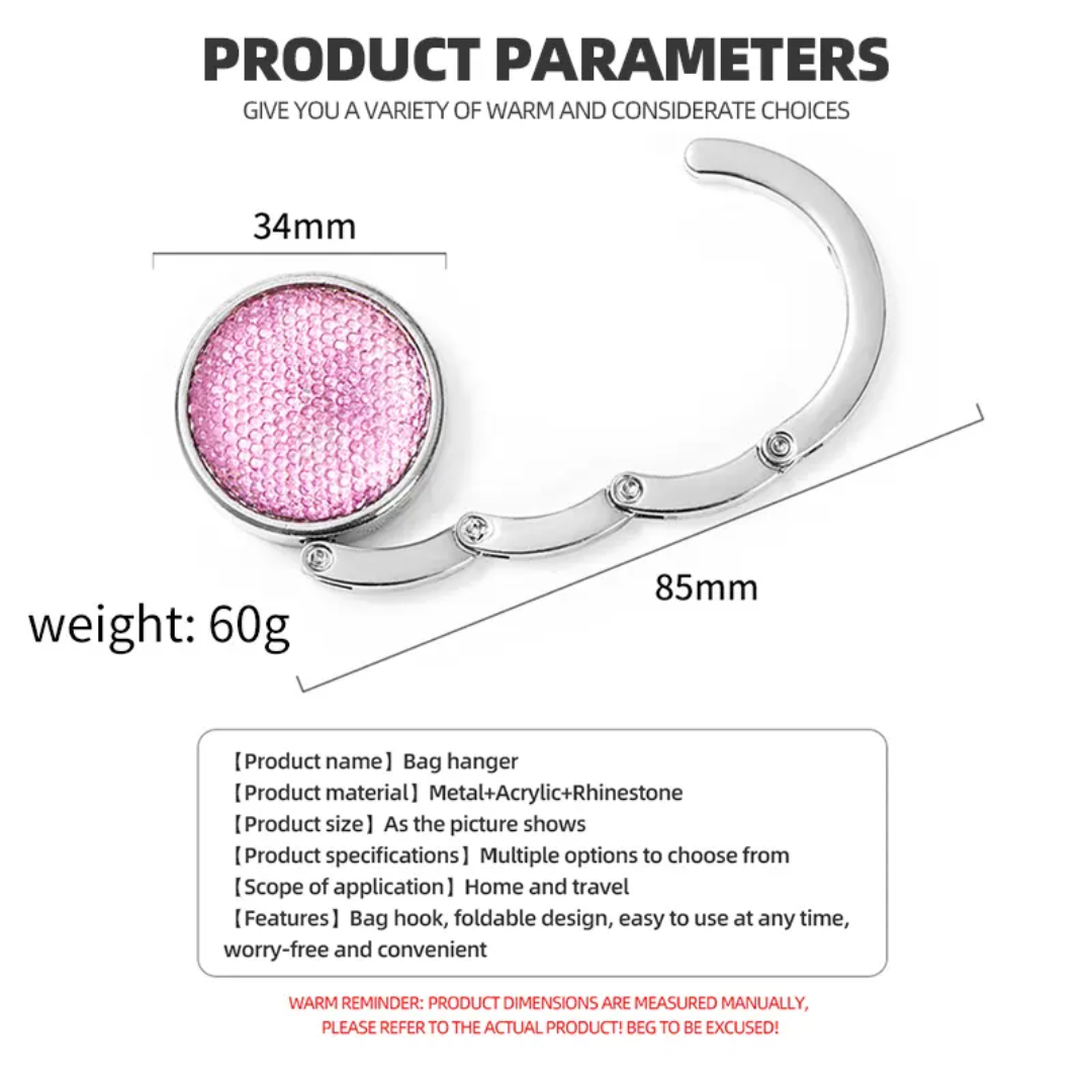Foldable HandBag Hook Stone Studded Bag Hooks with Magnet