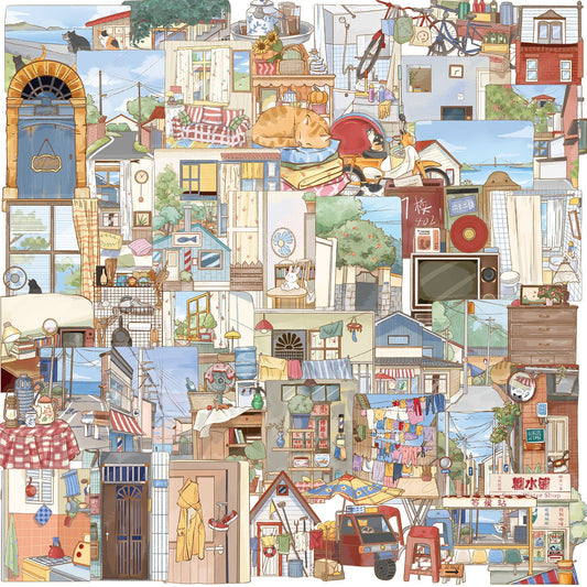 PS12 50 pcs Cozy Neighborhood Transparent Stickers