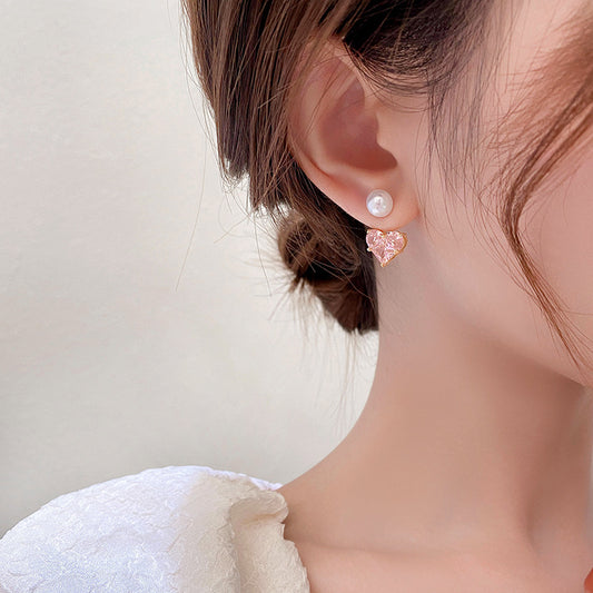 PS22 Korean Pink Crystal Heart Earrings