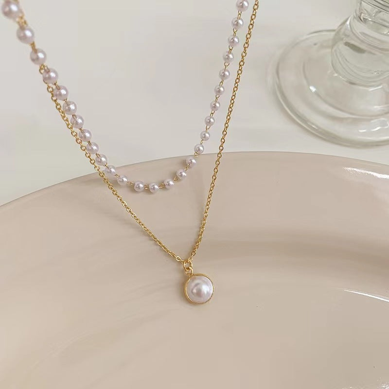 MM6 Pearl 2 Layer Gold Chain Necklace